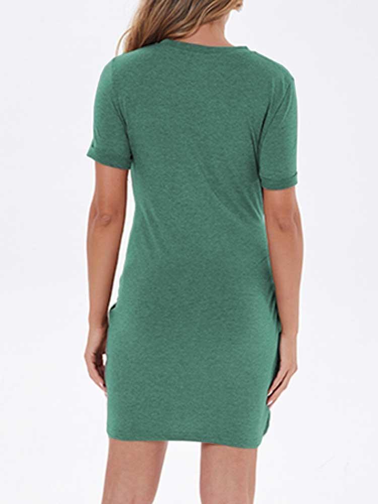 Women Mini Dress Sashes Waist Short Sleeve O-Neck Solid Slim Casual T-Shirt Dress