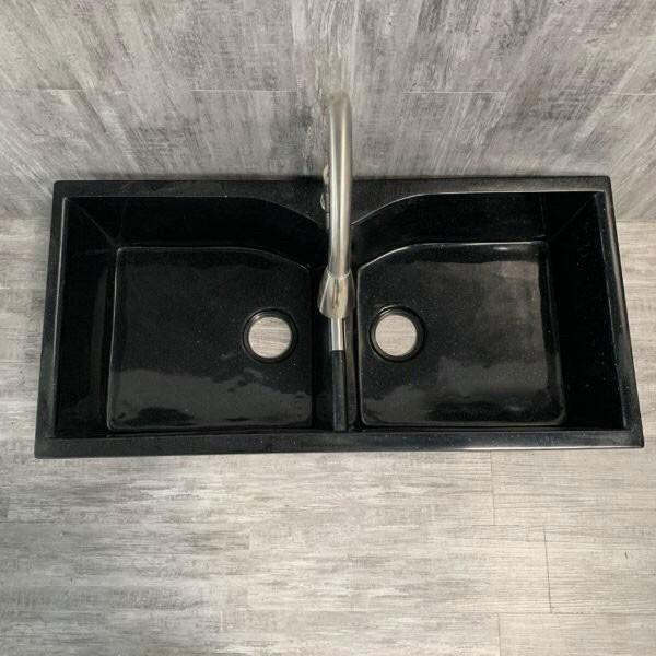 Chậu rừa chén bằng đá 2 ngăn, với 2 màu đen hoặc trắng