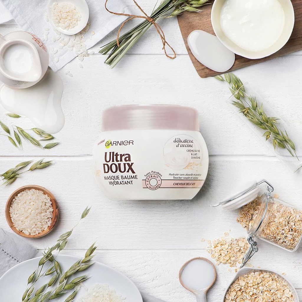 Garnier Ultra Doux Masque Baume Hydratant Délicatesse d'Avoine - Mặt Nạ Ủ Tóc Yến Mạch 300ml