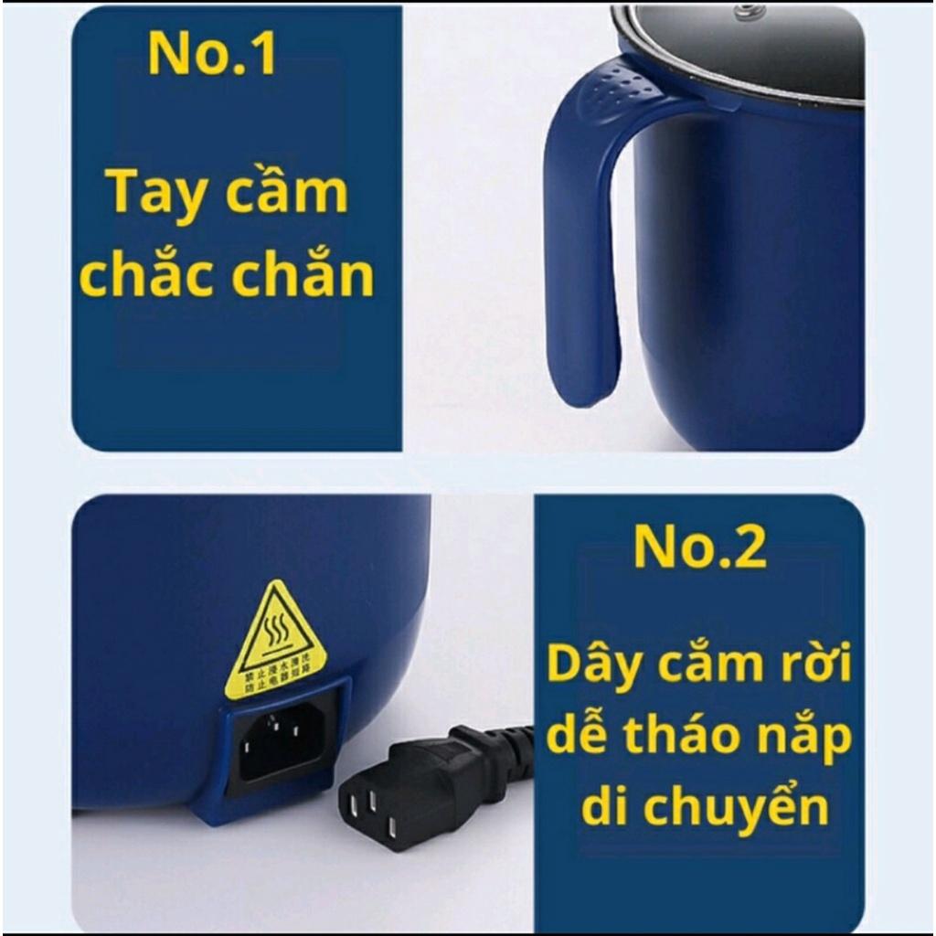 Nồi lẩu mini đa năng 2 tầng, ca nấu mì Hàn Quốc Vân Đá Siêu Chống Dính Kèm Hấp Chế Biến Được Nhiều Món Nồi Lẩu Xanh