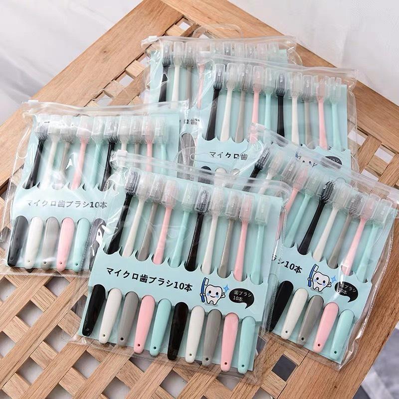 Sét 10 Bàn Chải Xuất Nhật Có Nắp Đậy Kèm Túi Zip Kháng Khuẩn Chăm Sóc Răng Miệng Hiệu Quả