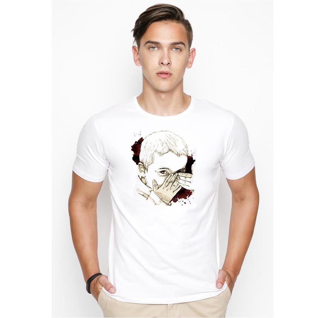 Áo thun nam in hình đứa trẻ che mắt vải dày mịn TEE19S28