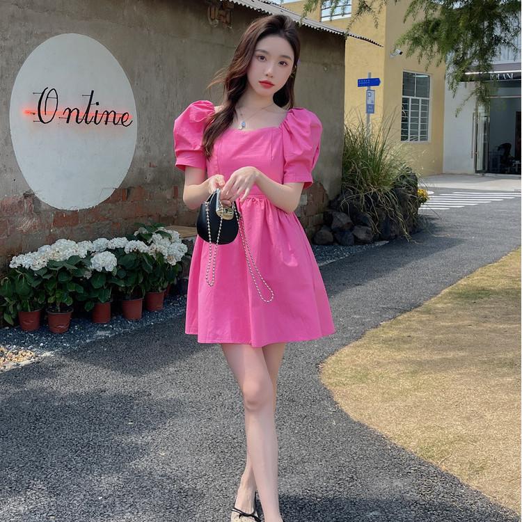 DIYIWEI 2023 Mùa hè Hàn Quốc phiên bản Pháp Vintage Orange Terrier Bowknot Thu hẹp eo Hiển thị Skinny Short Dress Cô gái nhỏ