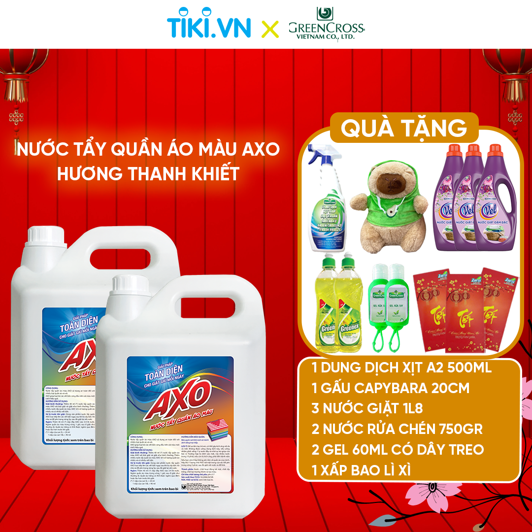 COMBO 4 CAN Nước tẩy quần áo màu đánh bay vết bẩn AXO 5 Lít Tiết Kiệm Hương Thanh Khiết