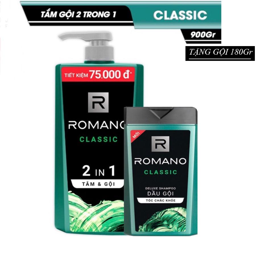 Tắm gội Romano Classic 2 trong 1 chai 900gr Tặng kèm dầu gội Classic 180g