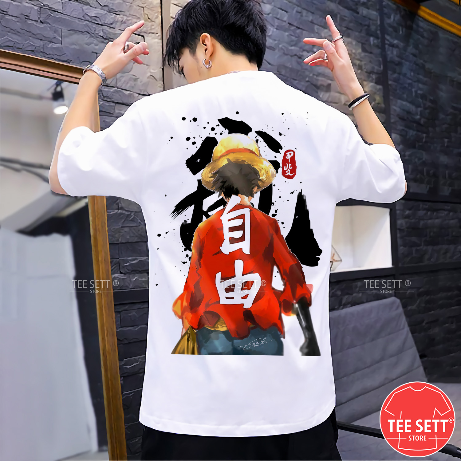 Áo One Piece Luffy Timeskip T13 màu Đen &amp; Trắng Mới, Áo thun Anime Manga One Piece Monkey D. Luffy có size bé cho trẻ em 25-90kg Unisex phù hợp cho nam + nữ / TEESETT STORE