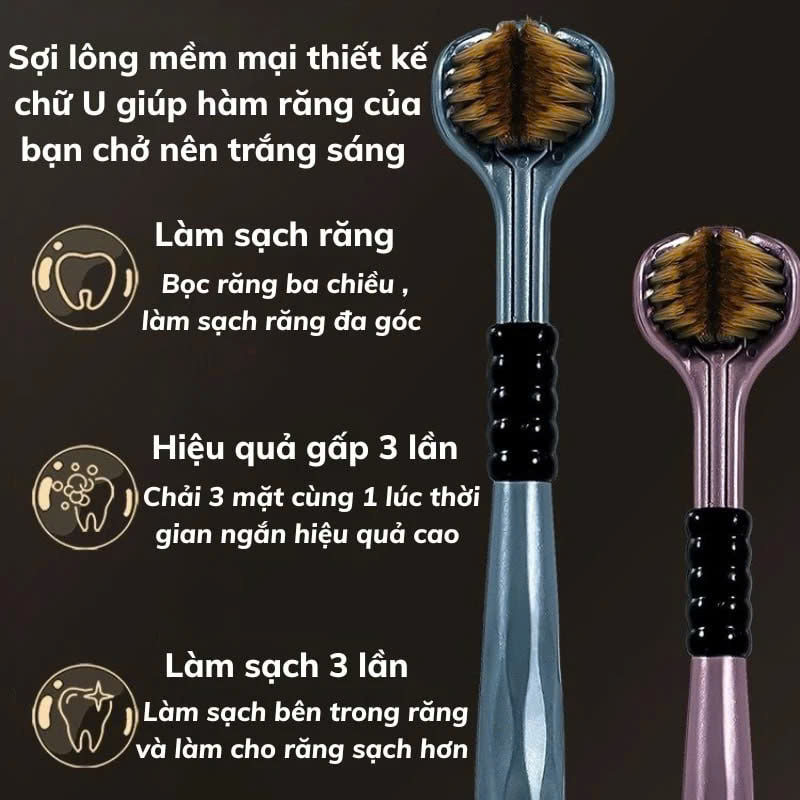 COMBO 4 Bàn Chải Đánh Răng 3 Mặt, Bàn Chải Đánh Răng Đa Chiều Làm Sạch Đồng Thời Cả 3 Bề Mặt Của Răng, Lông Mềm Mượt