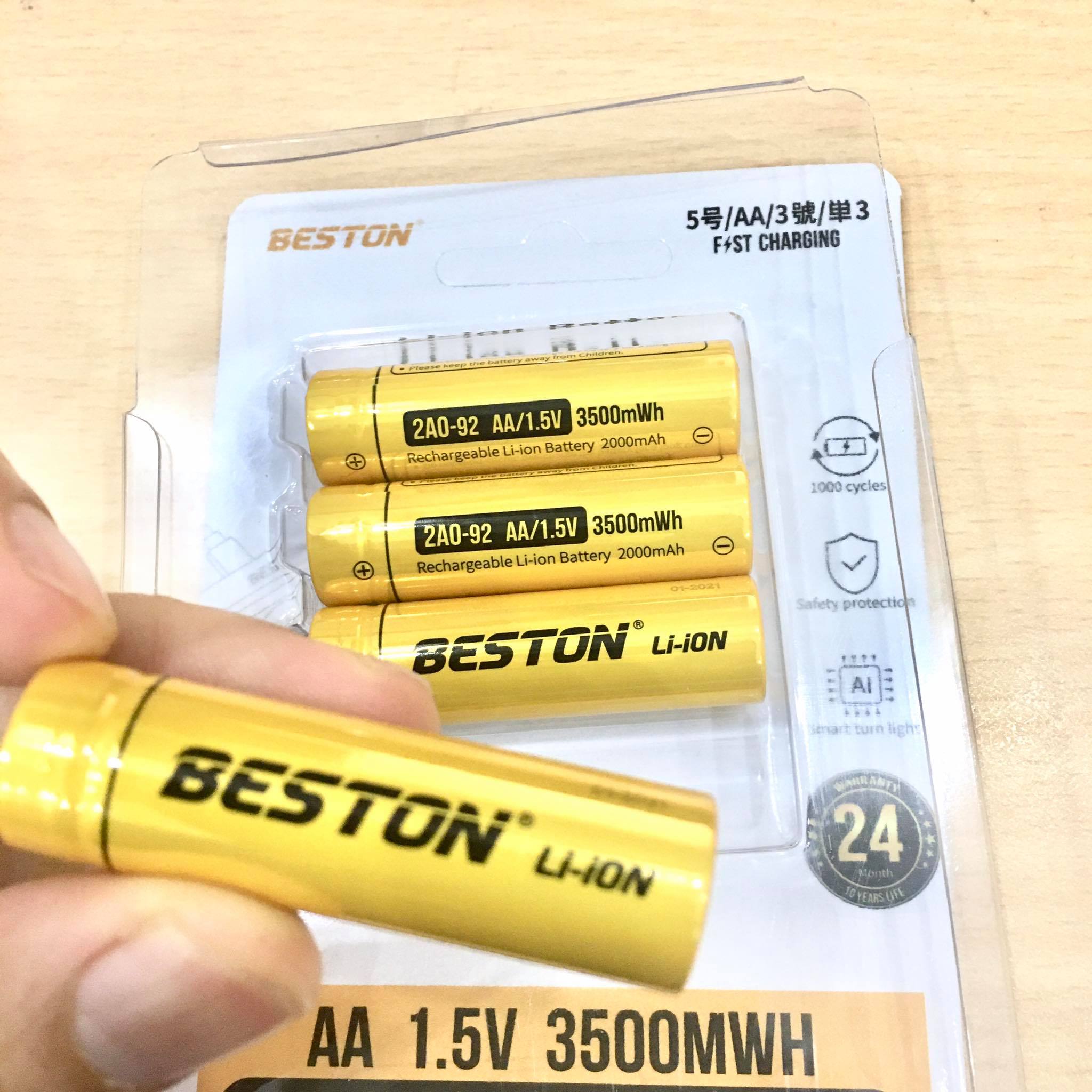 Vỉ 4 Viên Pin Tiểu Sạc Aa 2A Lithium Ion Beston 1.5V Cao Cấp Dung Lượng Cao - Hàng Nhập Khẩu - 3500Mwh
