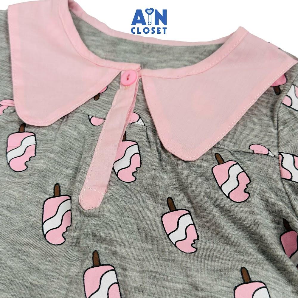Bộ quần áo Dài bé gái họa tiết Kem Que hồng nền xám thun cotton - AICDBG333WUC - AIN Closet