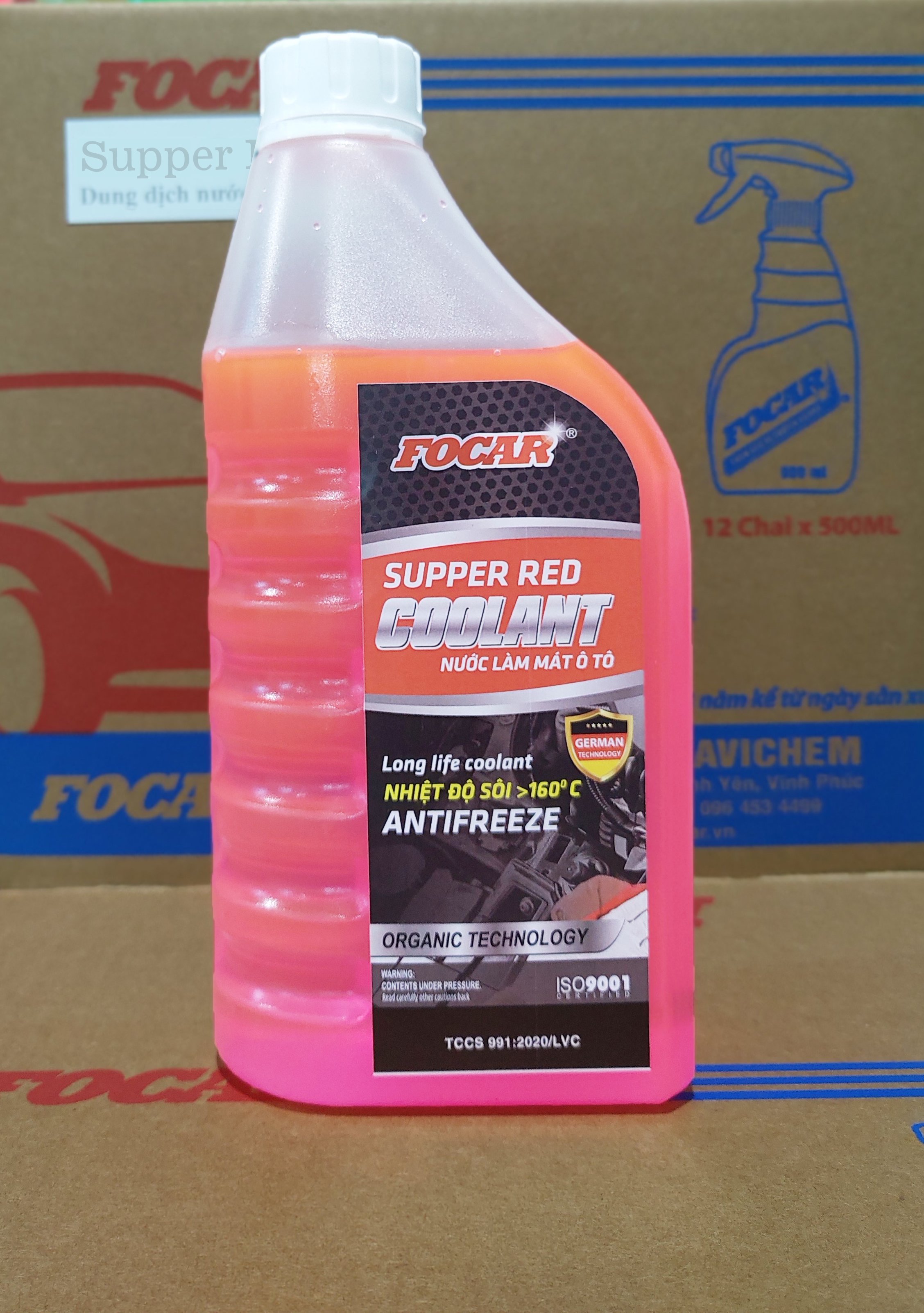 Nước làm mát động cơ FOCAR Red Super Long Life Coolant 850ml LLC SLLC - Khoảng nhiệt hoạt động rộng, chống ăn mòn tối đa, bảo vệ động cơ, tiêu chuẩn ISO 9001:2015 - Tỷ lệ pha 1:2