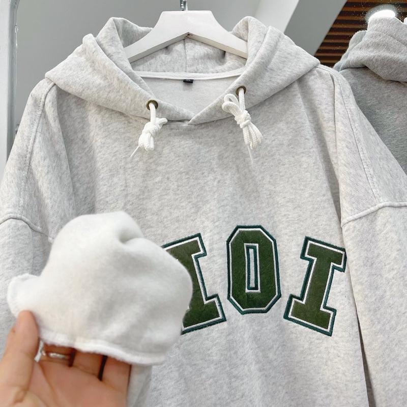 Áo Hoodie Nỉ Bông Unisex OIOI màu XÁM Nam nữ unisex ÁO KHOÁC HOODIE Jaystoree 