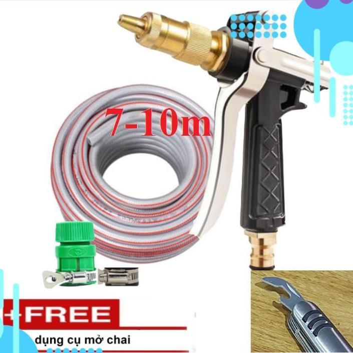 Bộ dây vòi xịt ️bơm nước phun sương️ , tăng áp 3 lần, loại 7m, 10m 206236 đầu đồng,đai+ mở chai