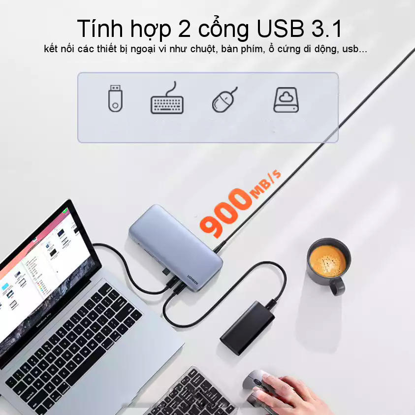 Bộ chuyển đổi Thunderbolt 3 USB type C đa năng 12 trong 1 UGREEN 80547 - Hàng nhập khẩu chính hãng