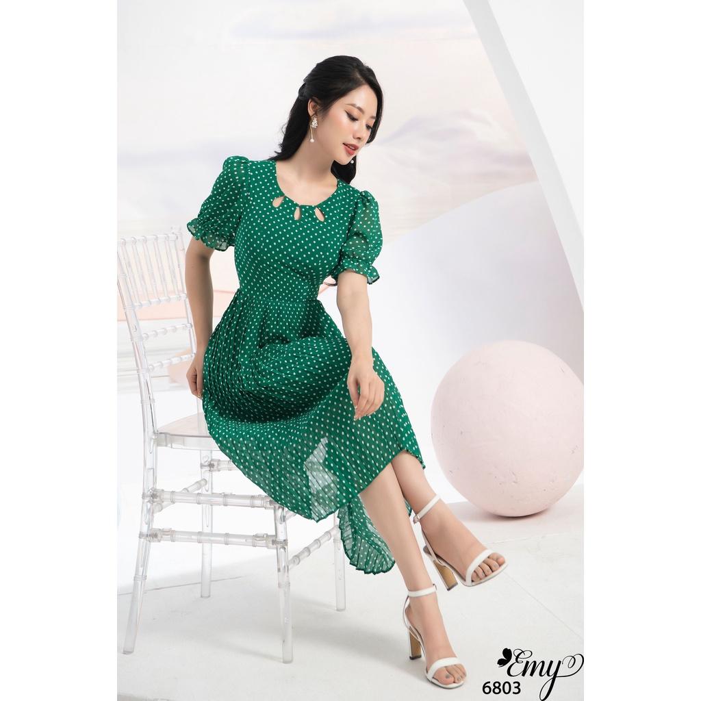 Đầm EMY EM6803 Xoè Dập Ply Xanh