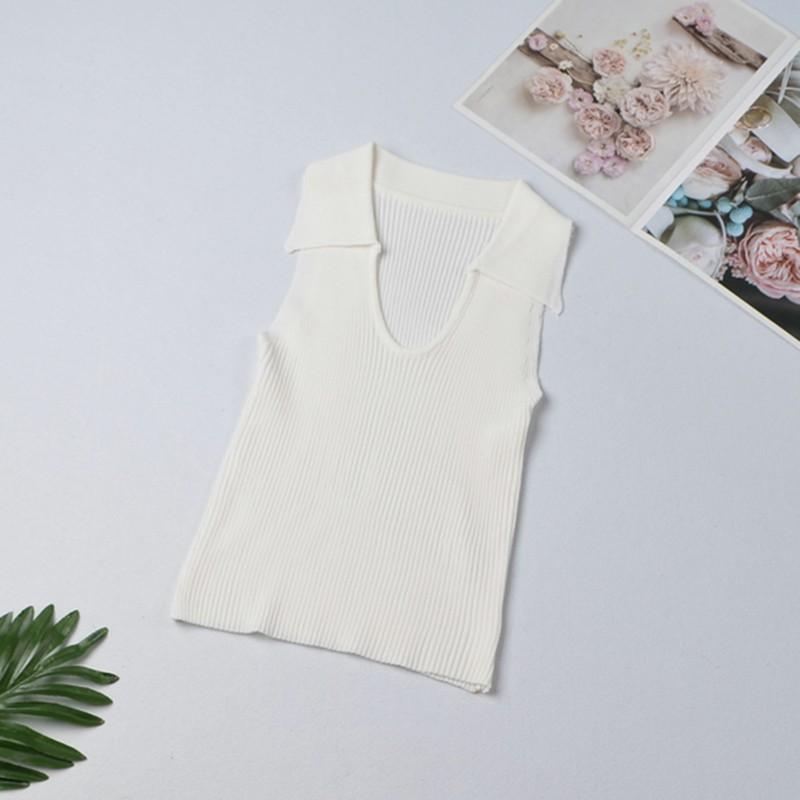 Áo tank top dệt kim nữ cổ chữ U màu trơn