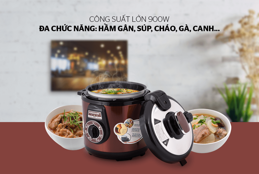 Nồi áp suất điện đa năng SUNHOUSE SHD1562 Cafe - Hàng chính hãng