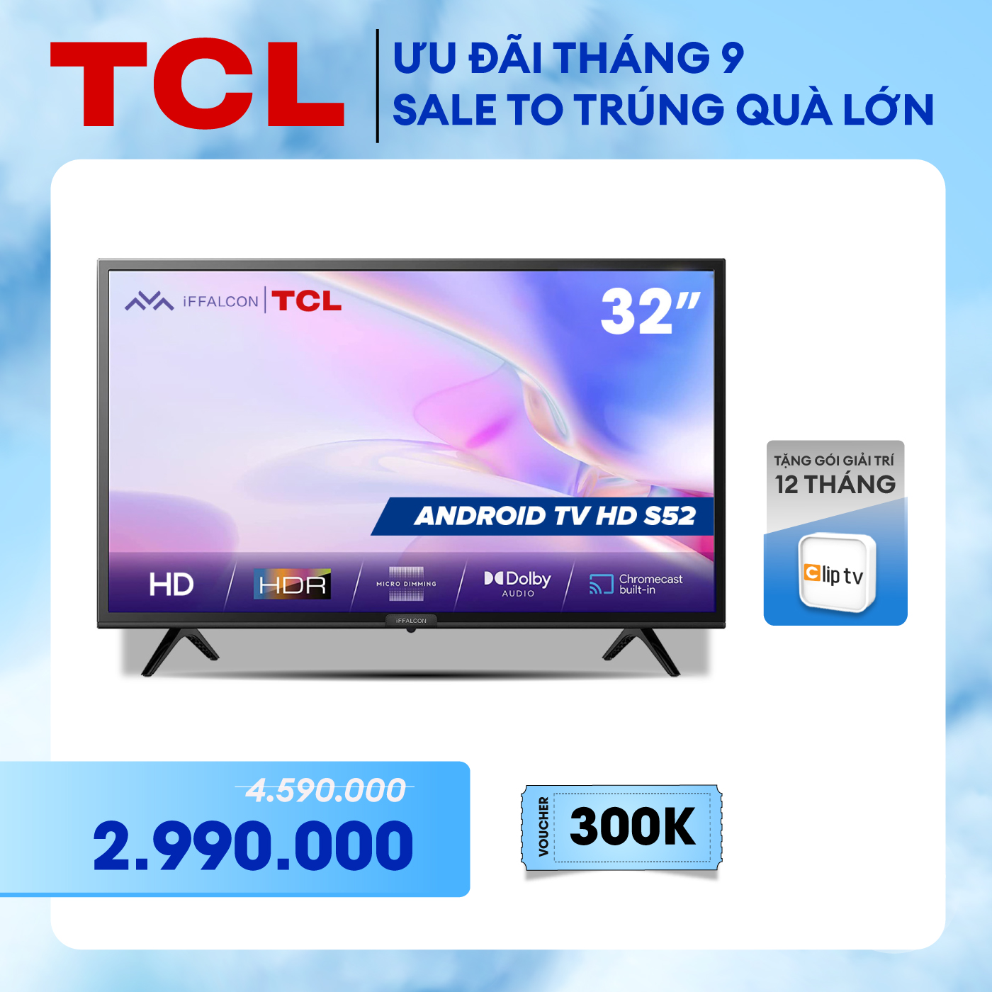 Android Tivi iFFALCON 32 inch 32S52 - Hàng chính hãng - Bảo hành 2 năm