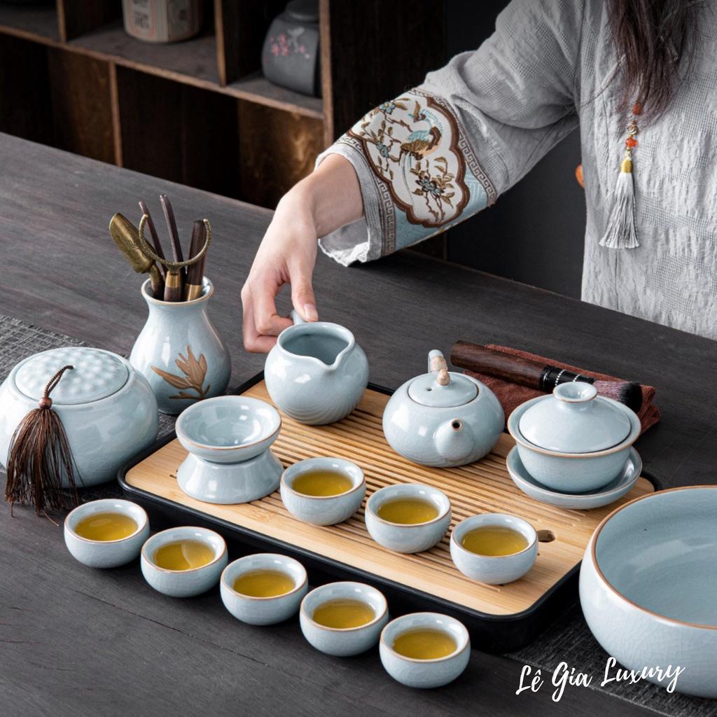 Bộ ấm chén uống trà cao cấp Men rạn, Bộ ấm chén trà đạo phong cách Nhật Bản, Bộ ấm chén cao cấp