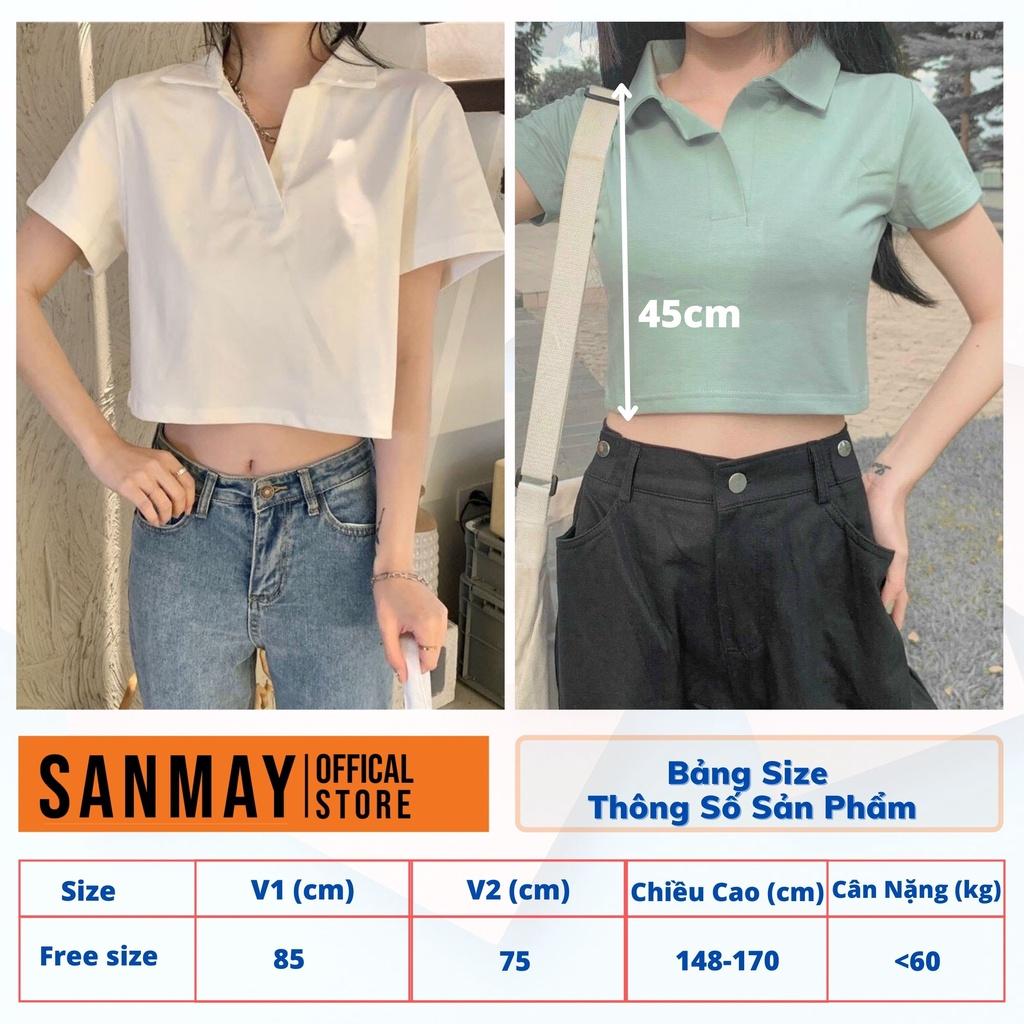 Áo Croptop Kiểu Nữ Ôm Body SANMAY Polo có cổ sơ mi thun Tay Ngắn Form Rộng sexy Cá tính thể thao màu trắng đen AO018