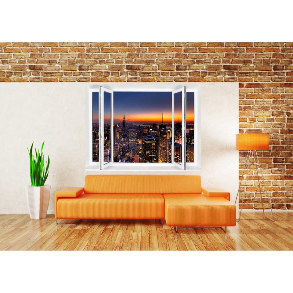 Tranh dán tường cửa sổ 3D cảnh thành phố về đêm 0259N