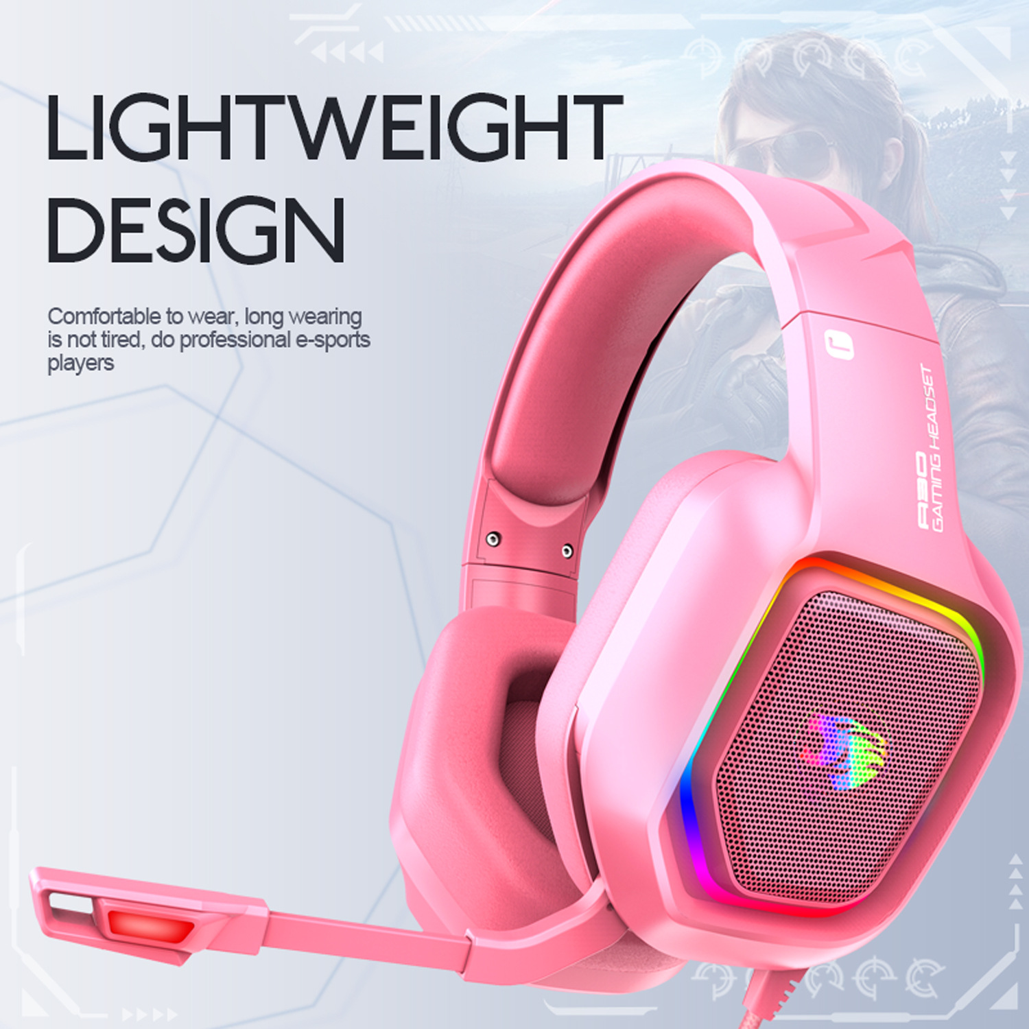 Tai nghe gaming chụp tai (Headphone Gaming) cho game thủ cao cấp A30 phiên bản màu hồng version 7.1 có mic - Hàng nhập khẩu