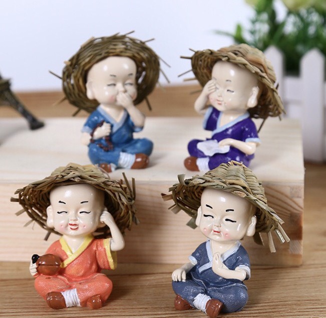 Bộ tượng 4 chú tiểu đội nón rơm - Phật Duyên Shop
