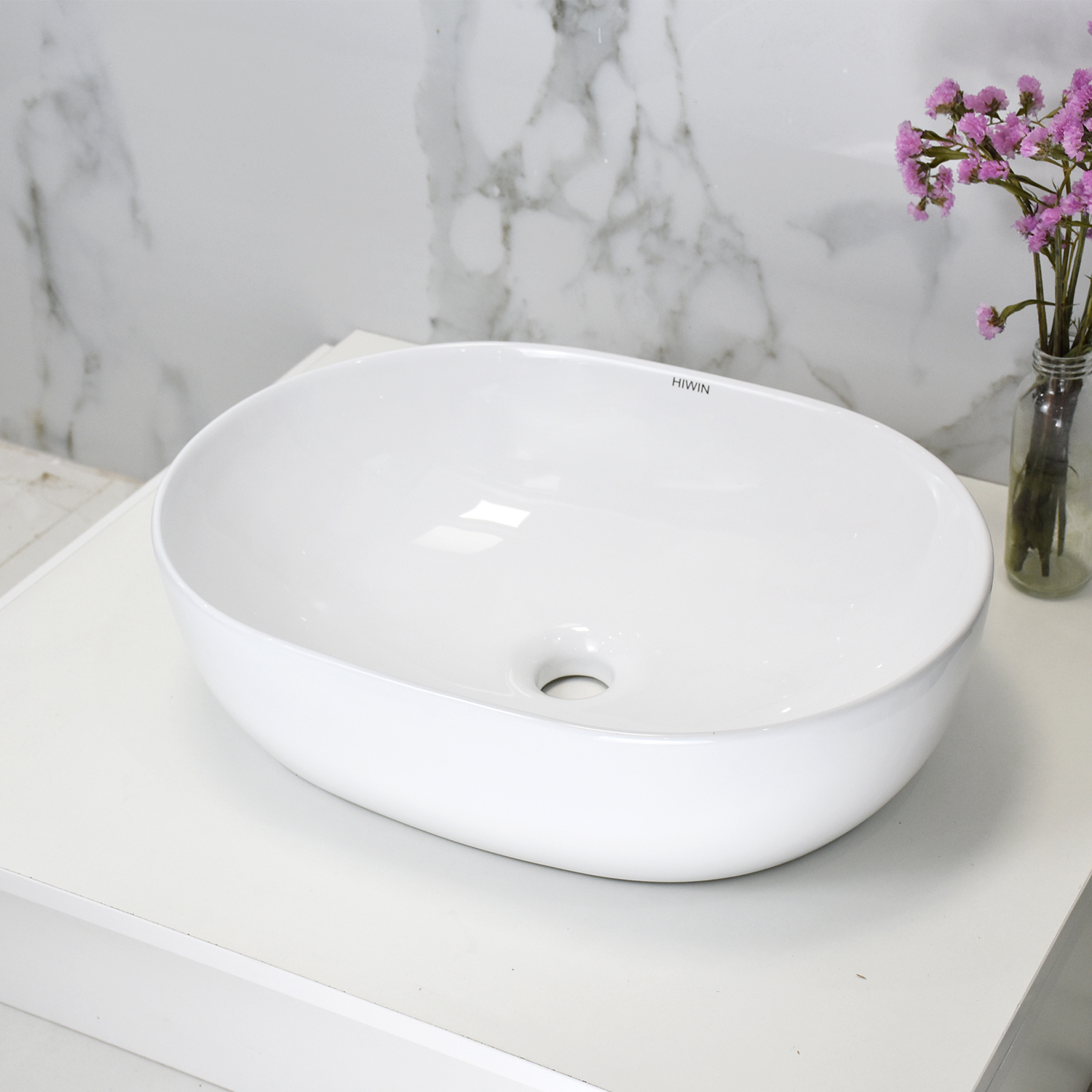 Chậu rửa mặt lavabo sứ trắng cao cấp Hiwin LP-8026A