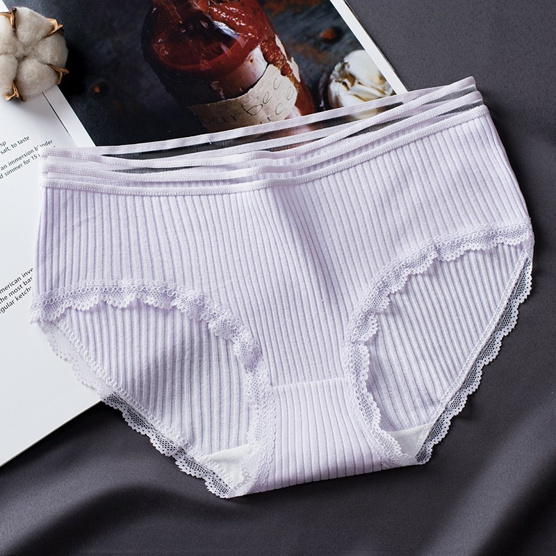 Quần cotton tăm màu trơn viền ren ôm mông cạp viền 3 sọc lưới
