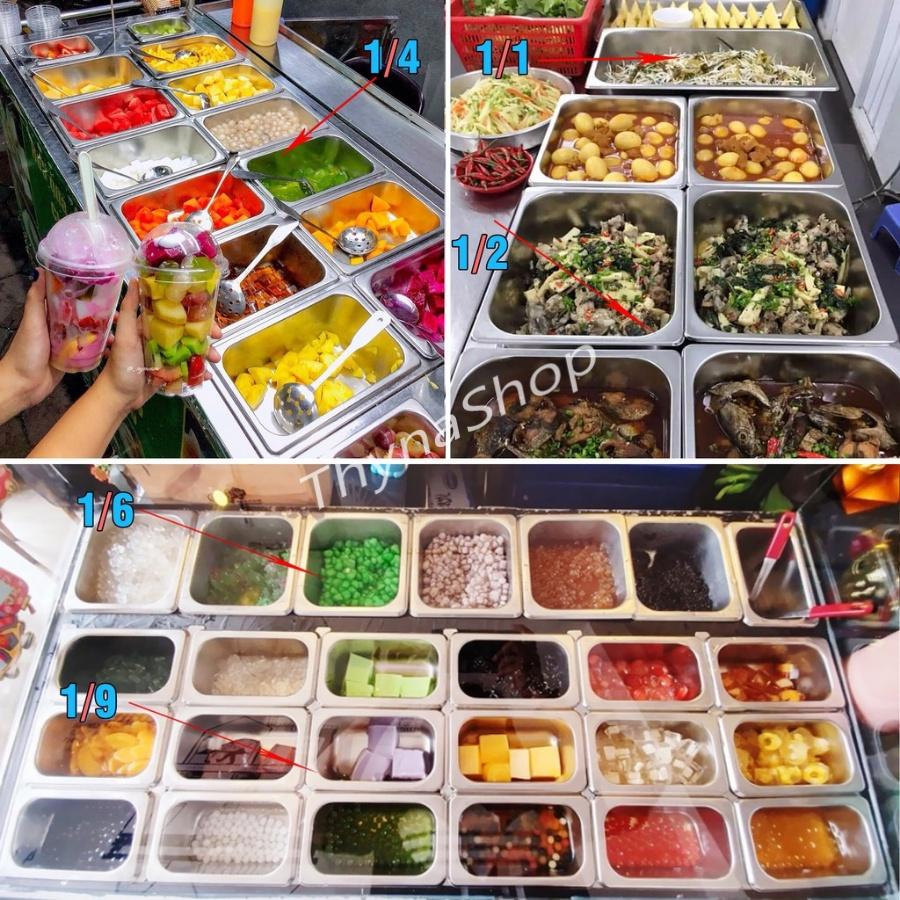 Khay inox đựng topping - thạch, trân châu, nhân bánh mì - buffet, kem, thực phẩm ...