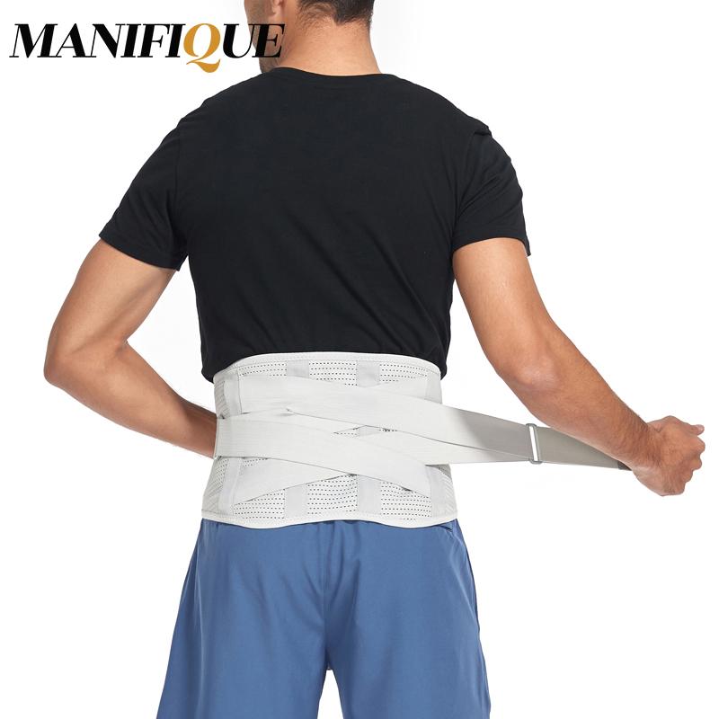 Niềng răng nẹp thắt lưng nam huấn luyện trở lại đai hỗ trợ ortopedicas bảo vệ cột sống hỗ trợ thắt lưng giảm đau Color: Light Grey Size: 2XL