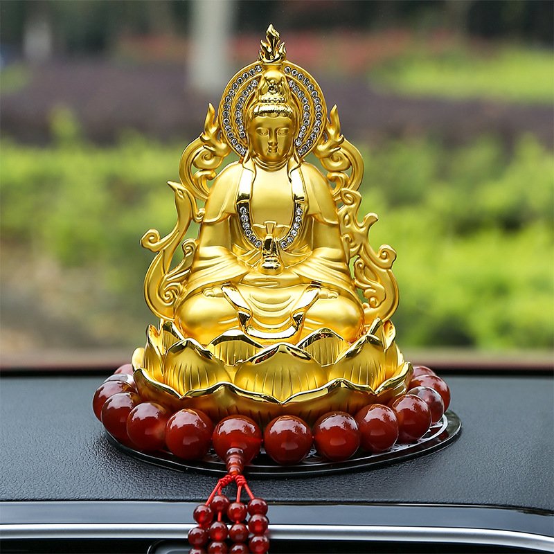 Tượng Phật Quan Âm bằng hợp kim mạ vàng ngồi đài sen để xe ô tô C13
