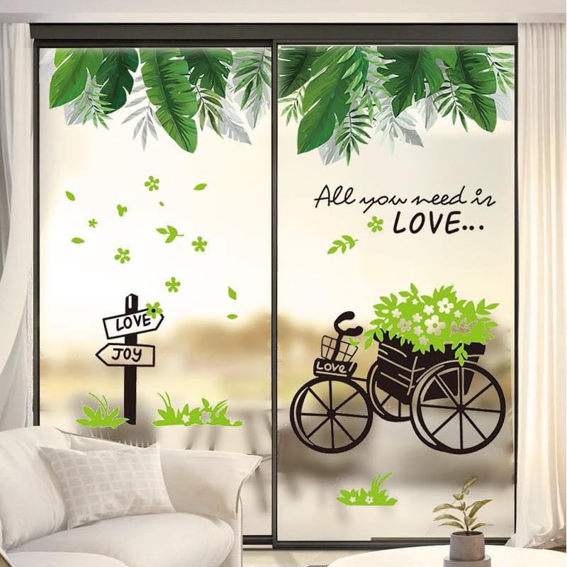 DECAL DÁN TƯỜNG GIÀN XANH LÁ VÀ XE ĐẠP XANH