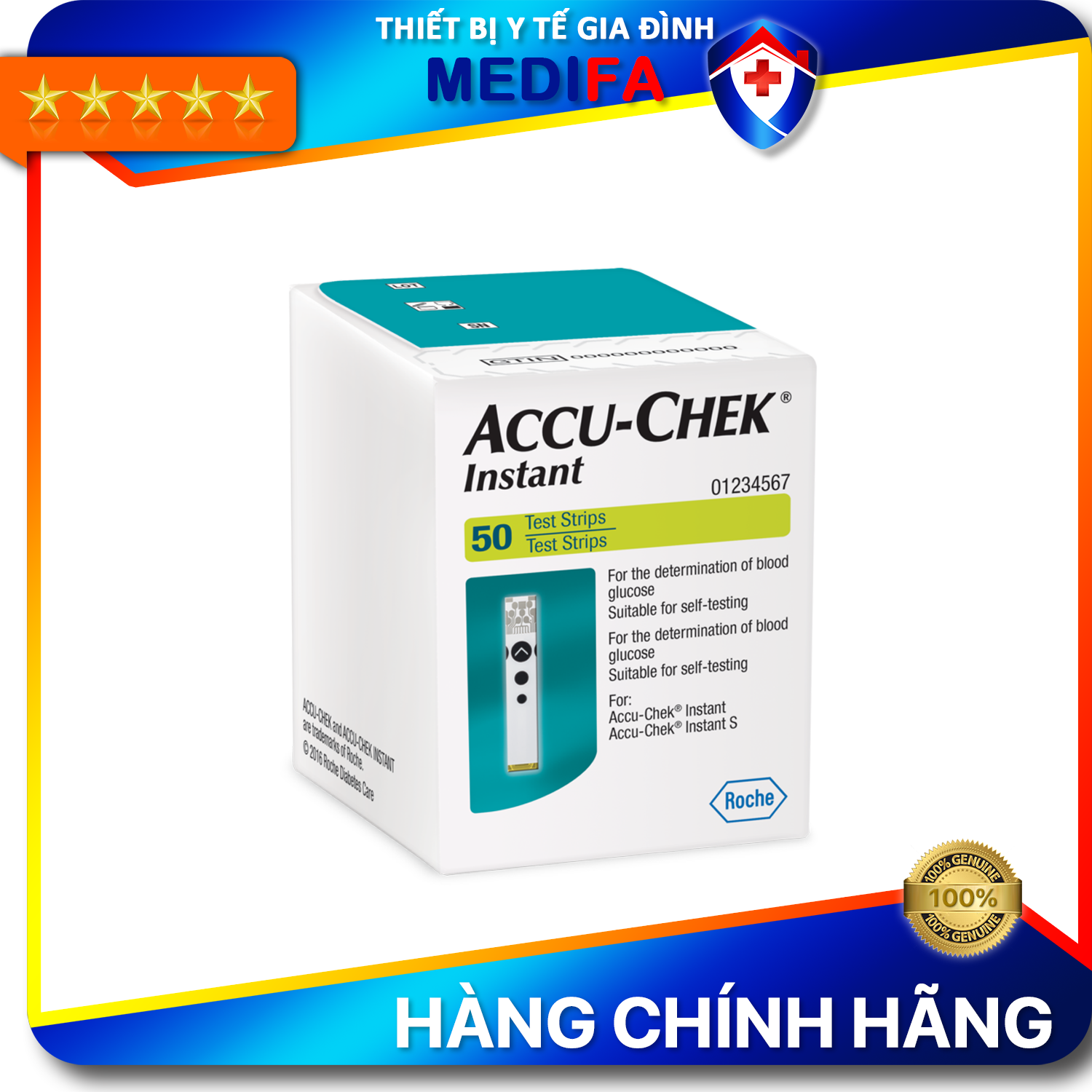 Hộp 2550 Que Thử Đường Huyết Accu-Chek Instant Có Tem Niêm Phong, Nhãn Phụ Tiếng Việt – Hộp 50 que