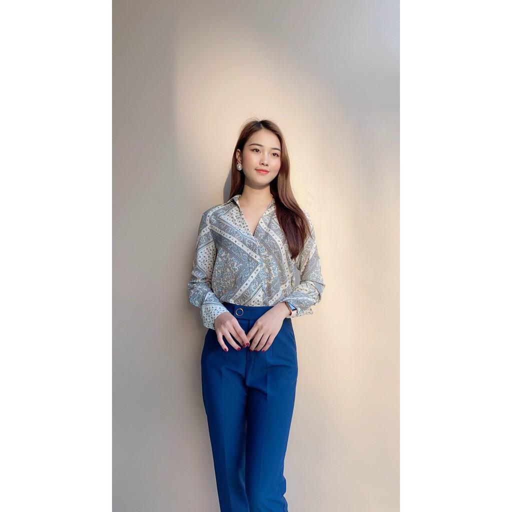 Quần baggy gấu lệchQuần nữ công sở khuy tròn 3 màu chất vitex mịn dầy sành điệu cho nữ