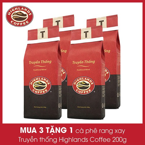 Mua 3 gói tặng 1gói Cà phê Rang xay Truyền thống Highlands Coffee 200g
