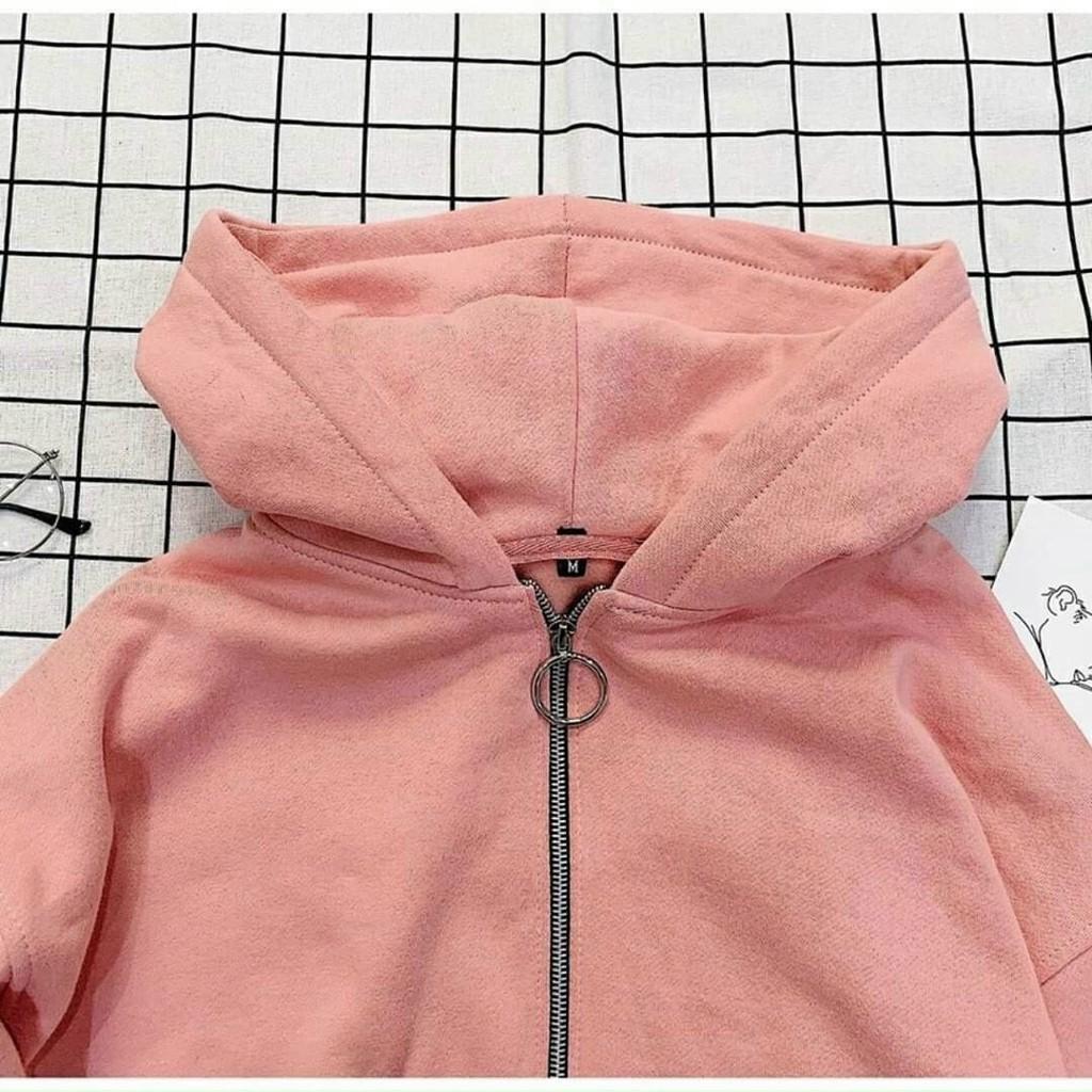 Áo khoác nỉ ngoại hoodie BASIC form rộng khóa kéo tròn áo khoác nam nữ Unisex