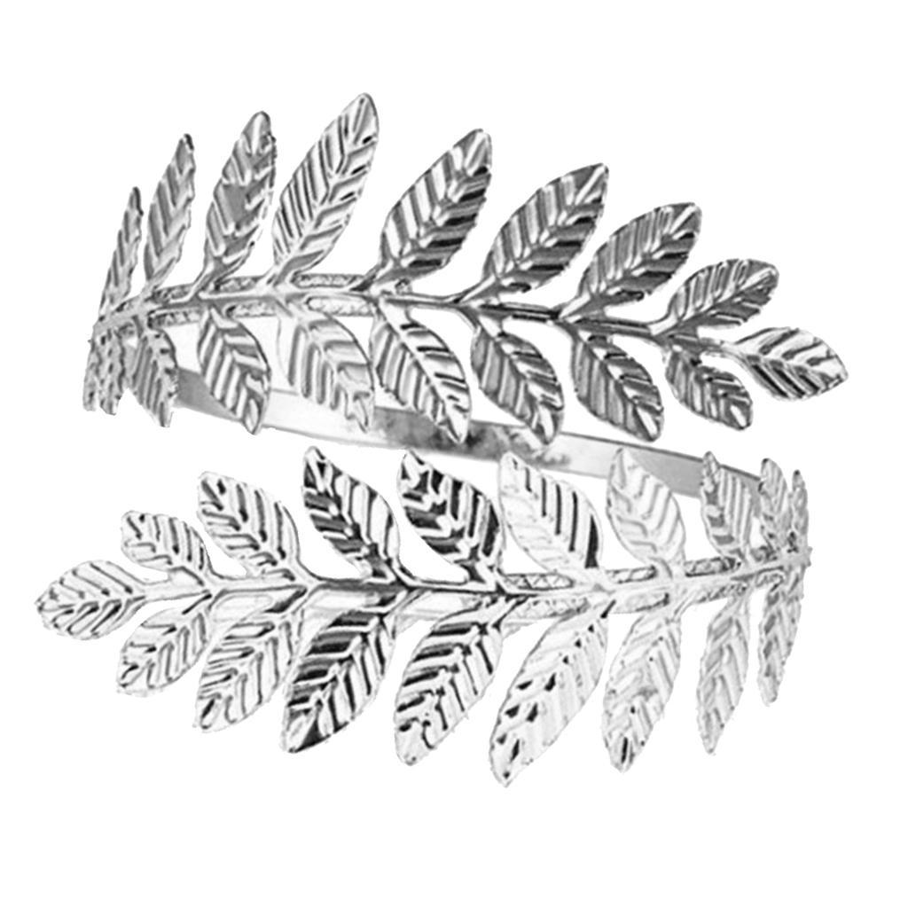 2X Women Arm Upper Arm Cuff Armband Armlet Bracelet Bangle-Spiral Leaf silver