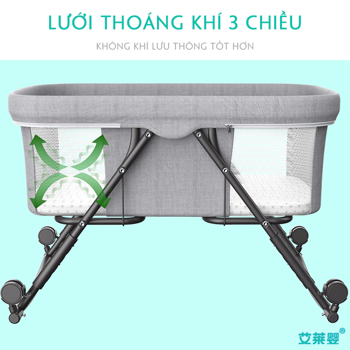 Nôi cho bé sơ sinh KAWAII HOME, Nôi em bé gấp gọn, di chuyển dễ dàng - Bảo hành 12 tháng (TẶNG: Nệm + Màn)