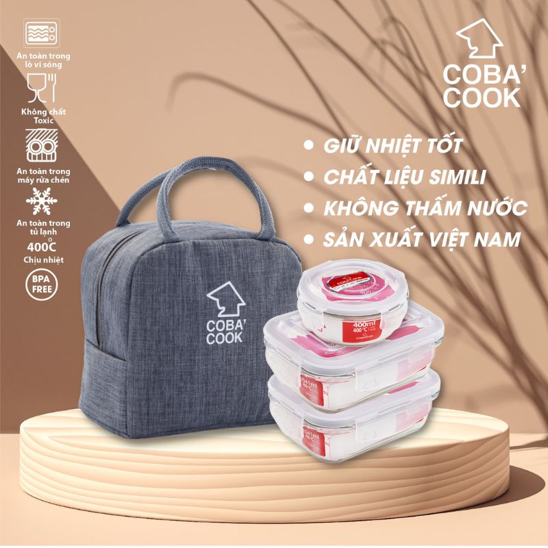 Bộ Hộp Cơm Văn Phòng COBACOOK 2 Hộp 1041ml 1 Hộp 400ml Và Túi Giữ Nhiệt- CCR4L13BB