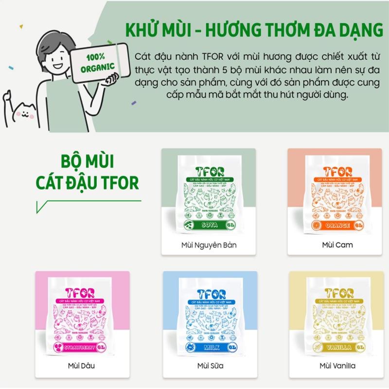 Cát vệ sinh cho mèo TFOR hữu cơ không bụi có thể xả bồn cầu hương sữa