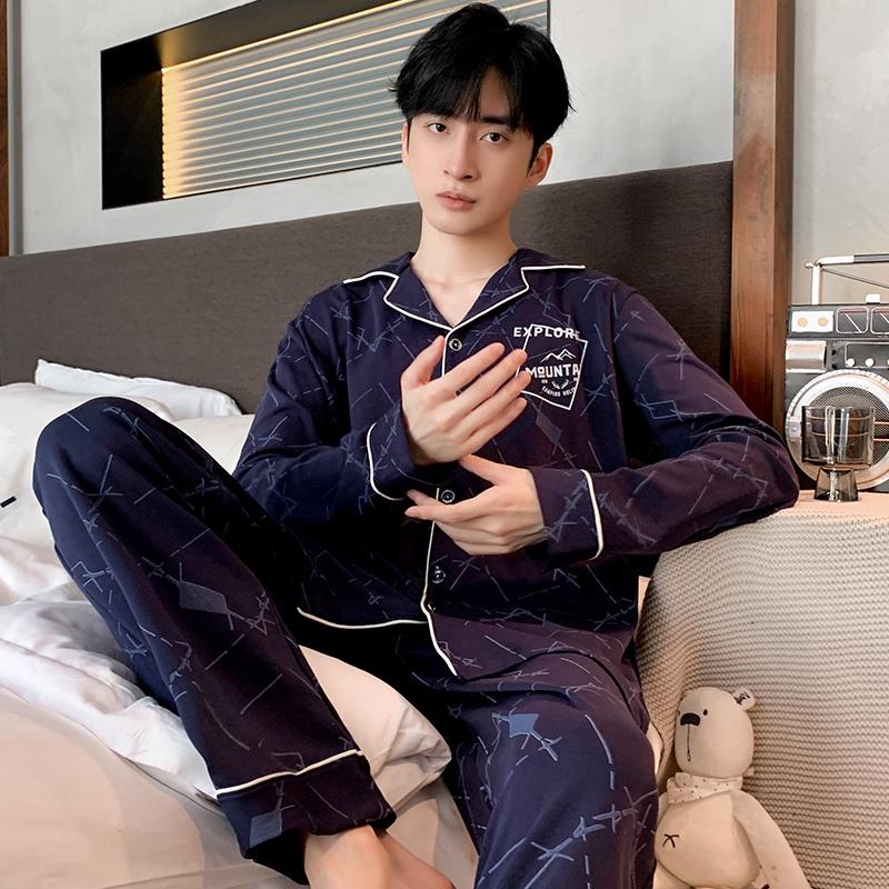 3658 - Bộ Pijama dài tay cao cấp màu xanh than họa tiết chìm độc lạ, L-3XL
