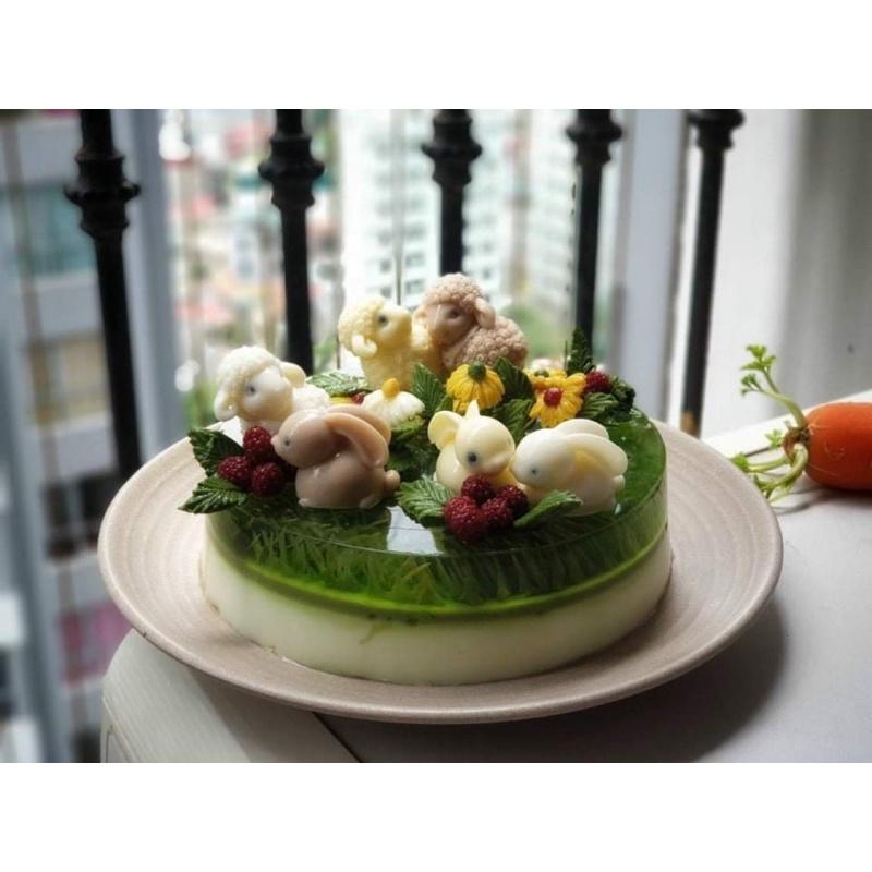 Khuôn silicon thỏ và khuôn cừu 2 mảnh làm thạch tạo hình