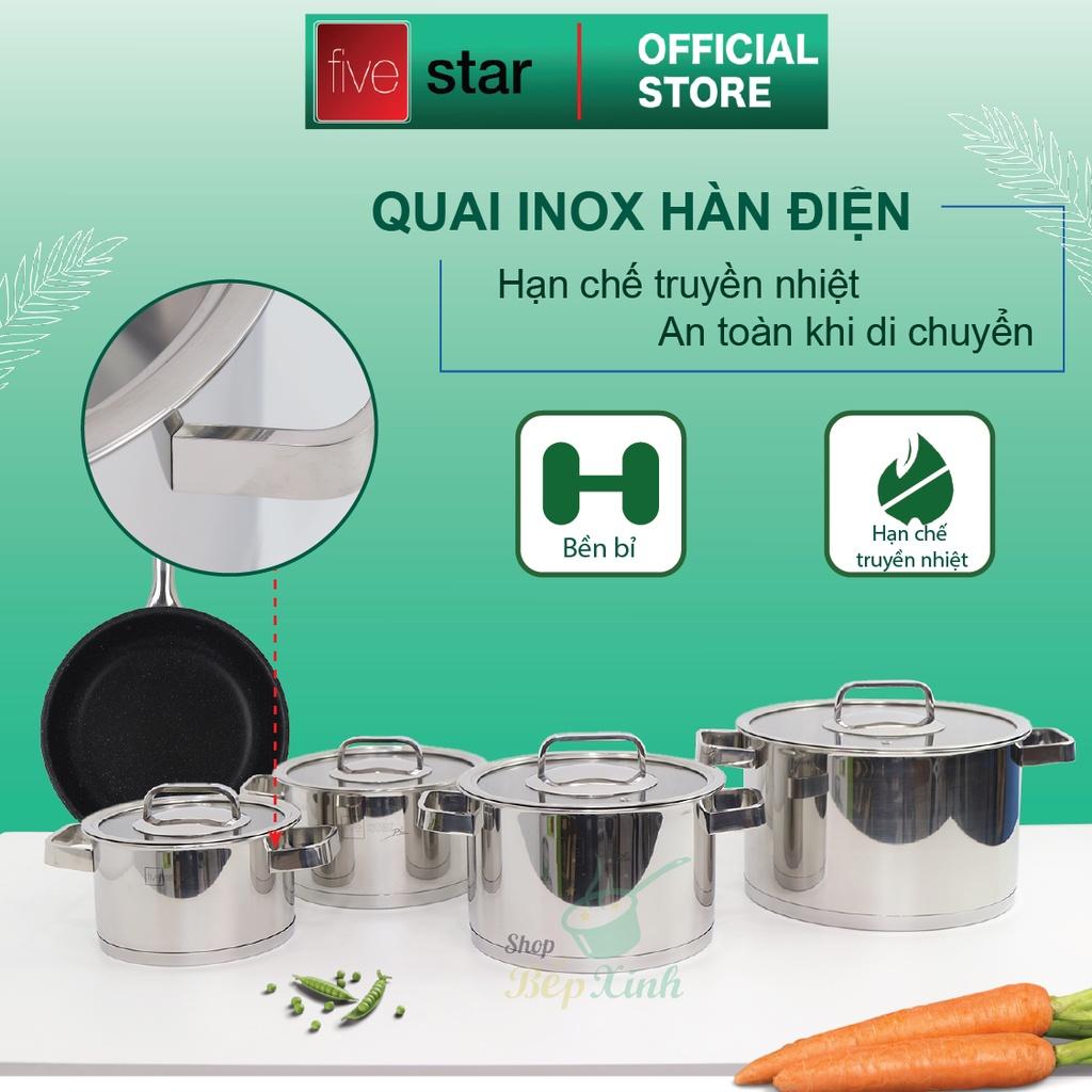 Bộ nồi và chảo chống dính vân đá inox 304 cao cấp Fivestar Plus 5 món nắp kính