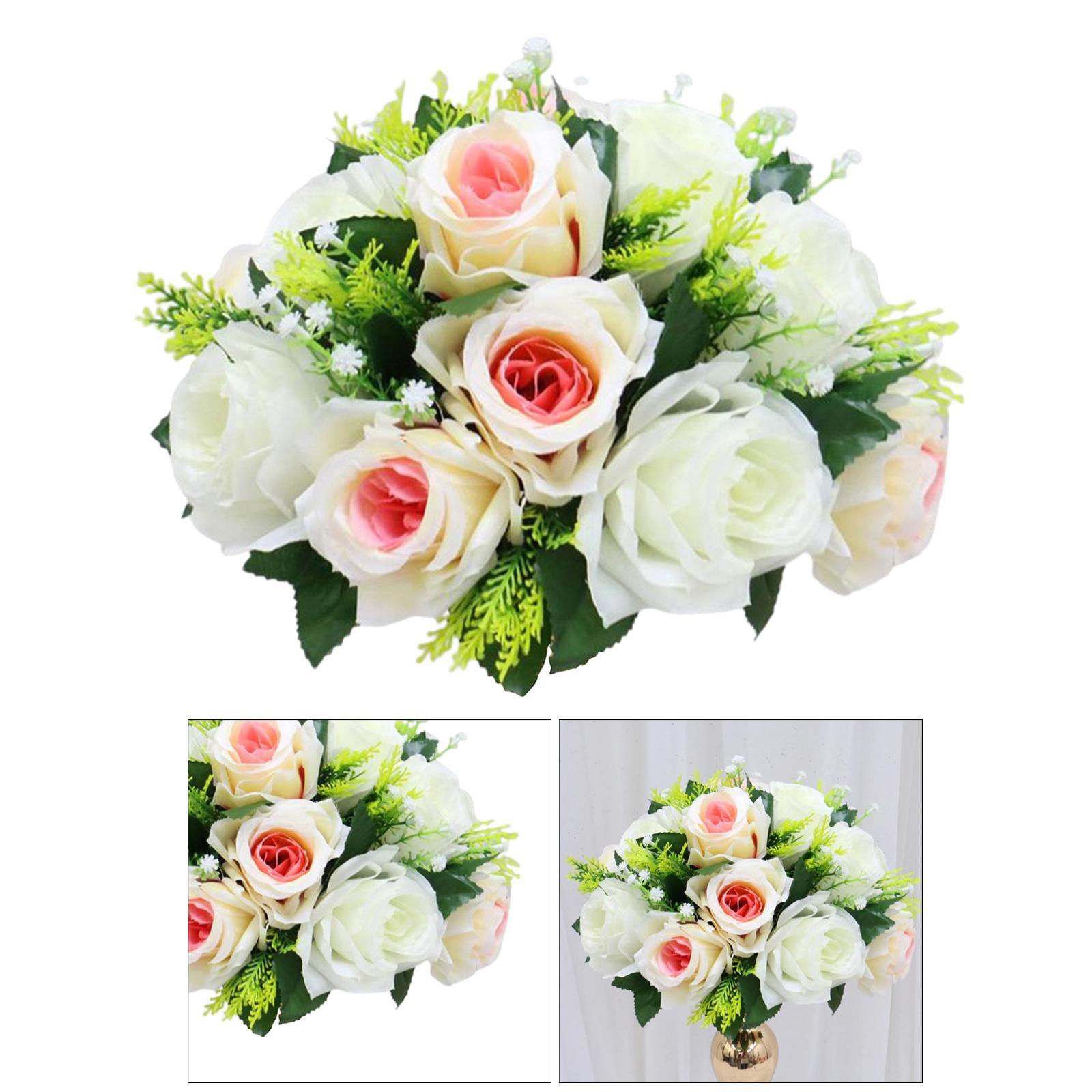 2x 26cm Artificial Rose Flowers White Pink Wedding Bouquet Party Shop Decor