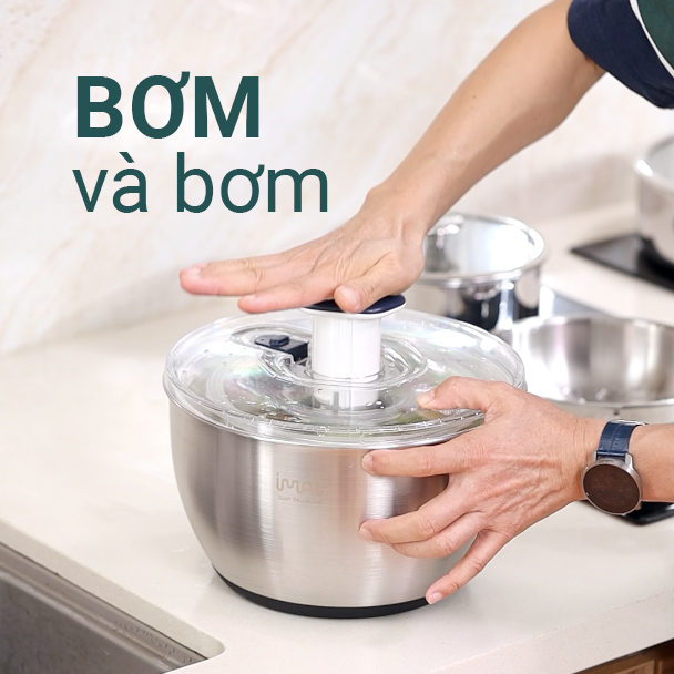 [Chính hãng iMAT] Rổ Quay Vắt Rau IMAT Tách Nước Nhanh, Dễ Dùng, Chất Liệu Inox 304, Nhựa PP Cao Cấp