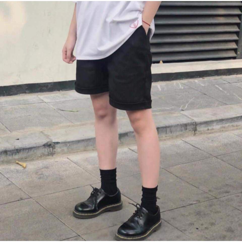 Quần Sort Kaki trơn Đen Unisex Cá Tính