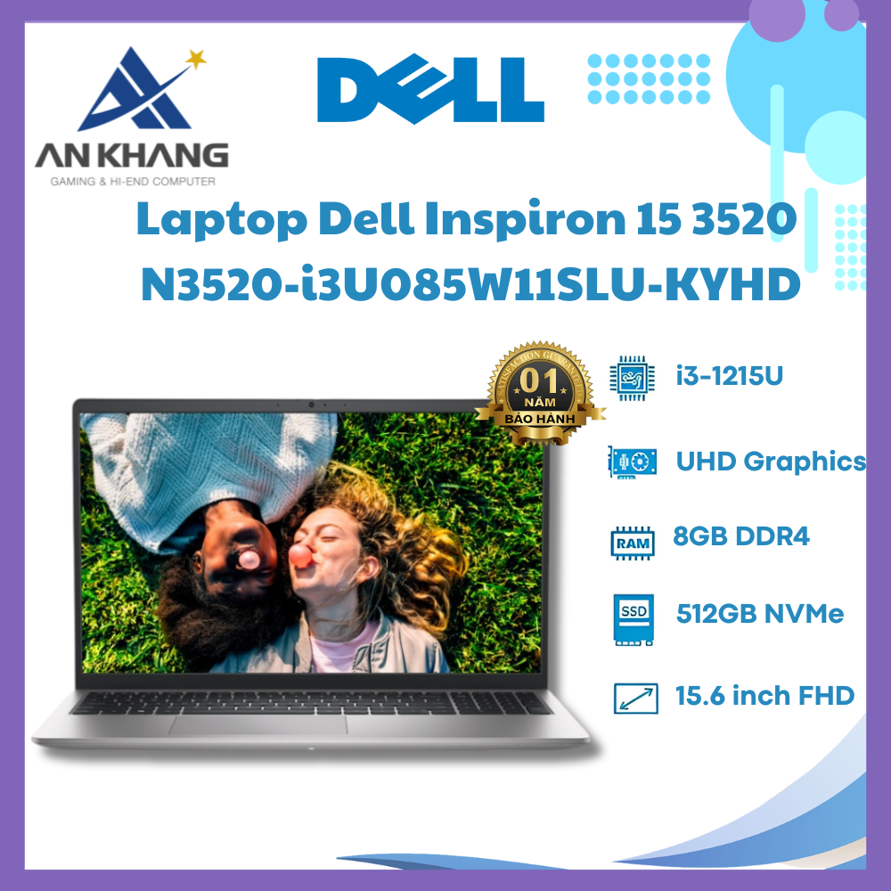 Laptop Dell Inspiron 15 3520-N3520-i3U085W11SLU-KYHD (Intel Core i3-1215U | 8GB | 512GB | Intel UHD | 15.6 inch FHD | Win 11 | Office | Bạc) - Hàng Chính Hãng - Bảo Hành 12 Tháng