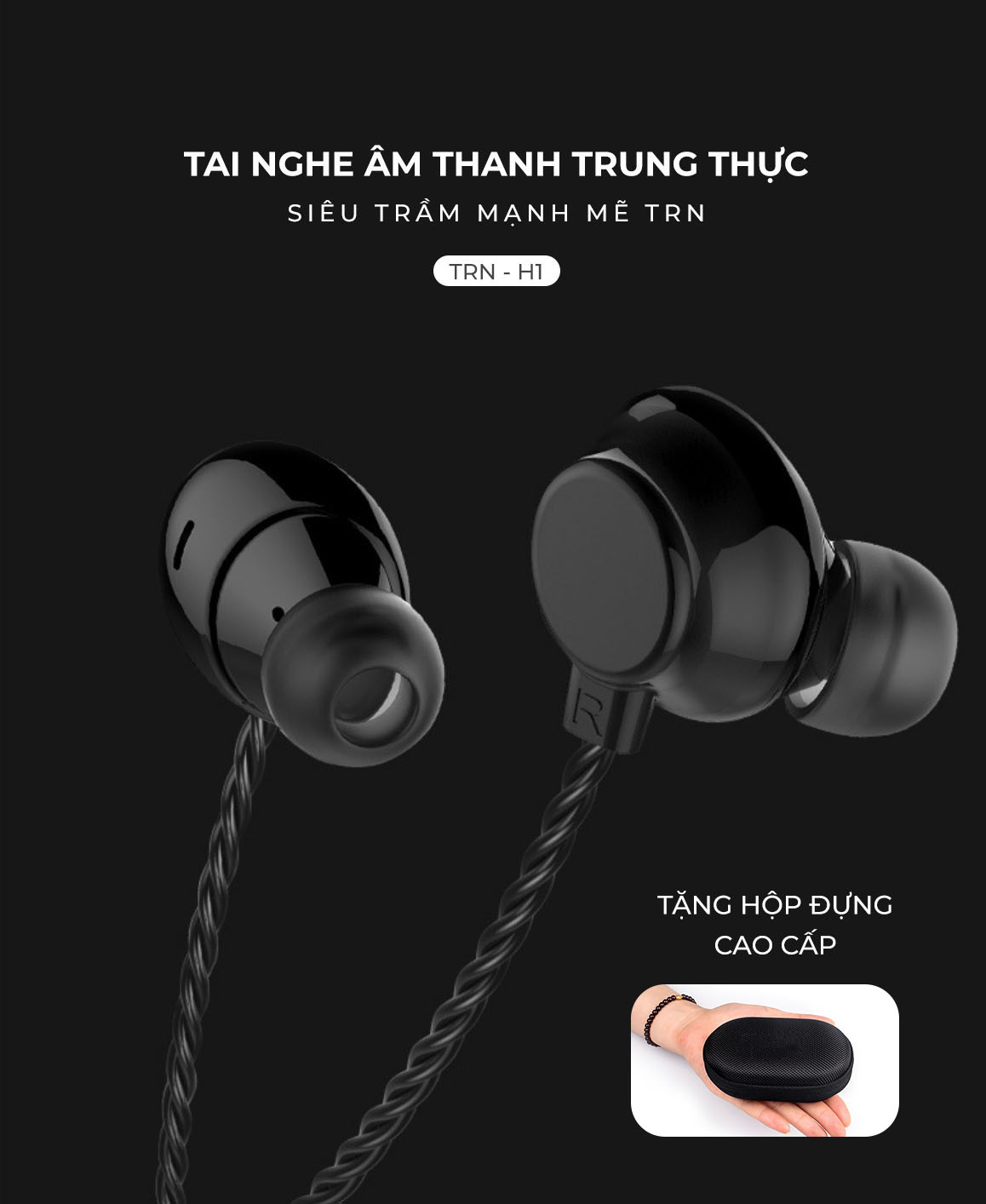 Tai nghe âm thanh trung thực TRNH1, bass êm, tặng hộp đựng - Hàng nhập khẩu