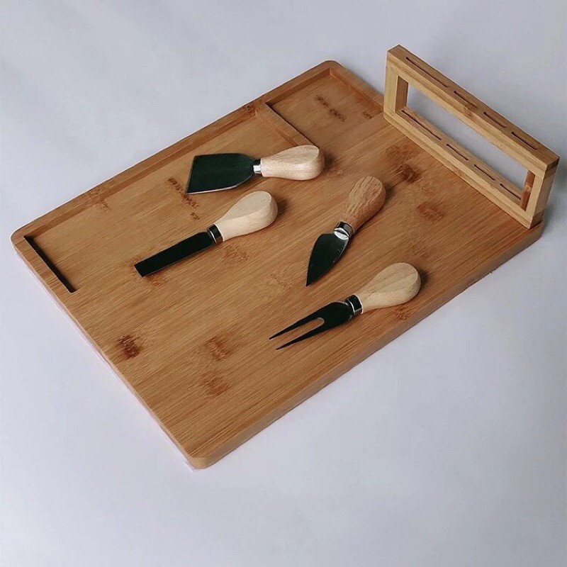 Thớt Phô Mai Bằng Gỗ Với Bộ Dao Inox Nhà Bếp Gia Đình Rectangle Charcuterie Cheese