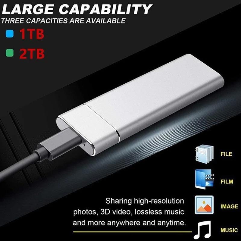 SSD Ngoài 500GB 1TB Ổ đĩa thể rắn di động Ổ đĩa flash di động TypeC USB Mini Slim Thiết bị bộ nhớ flash truyền tốc độ cao Màu sắc: Vàng 128TB